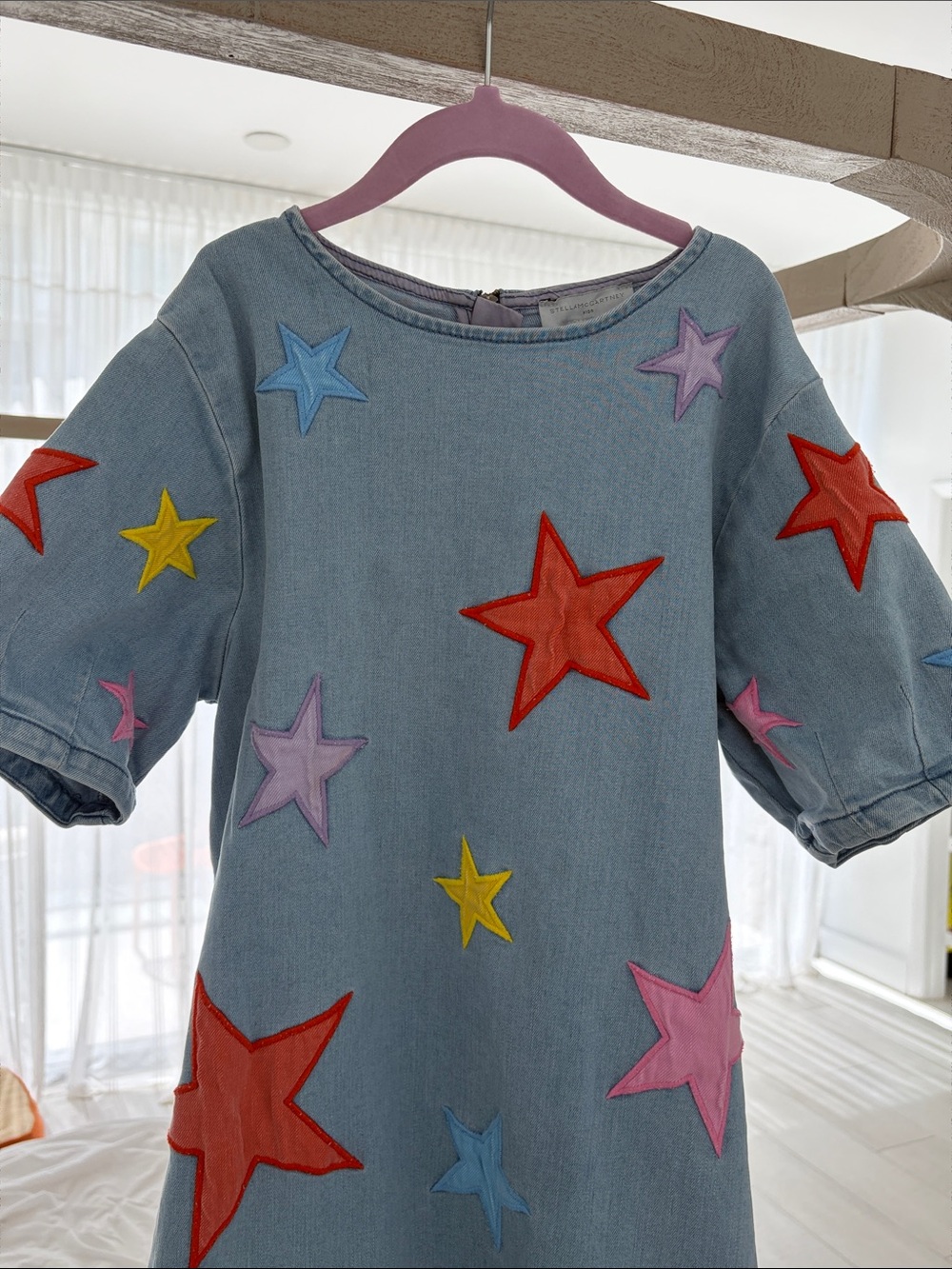Stella McCartney Kids Light Blue Denim Star Appliqué Dress